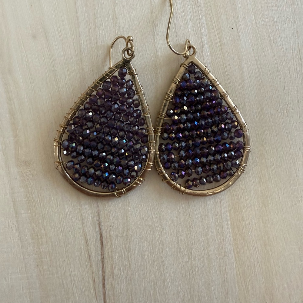 Marlyn Schiff Gold and Purple Teardrop Earrings